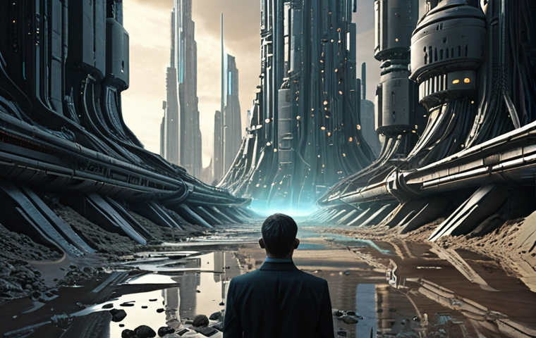 **Prompt:** A grand, futuristic AI system, depicted as a sophisticated, glowing digital city, is visibly sinking into quicksand. Its foundation is crumbling, and the data flowing into it is represented by distorted, murky, and inconsistent streams of information. A frustrated data scientist, looking distressed, observes the scene, highlighting the failure of advanced AI due to flawed, biased, and incomplete base data. The image emphasizes the stark contrast between technological ambition and foundational instability. (Cinematic, high detail, conceptual art, dramatic lighting, digital realism, 8K)