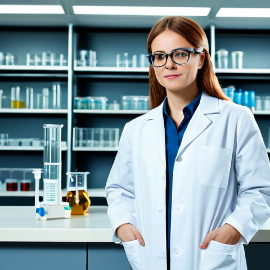 **

"A professional female engineer, fully clothed in a modest lab coat and safety glasses, standing in a brightly lit, modern laboratory. She is holding a test tube. Safe for work, appropriate content, perfect anatomy, correct proportions, natural pose, professional, high quality."

**