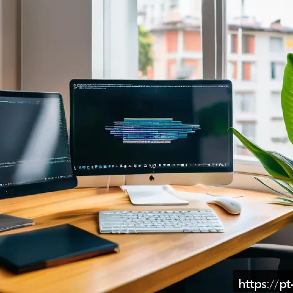 AI 개발자 실무 경험 - A modern home office setup in a bright São Paulo apartment, featuring a young Brazilian professional...
